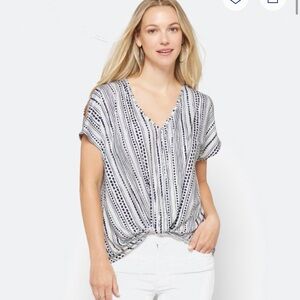 Bobeau Cold Shoulder Striped V-Neck Women's Top